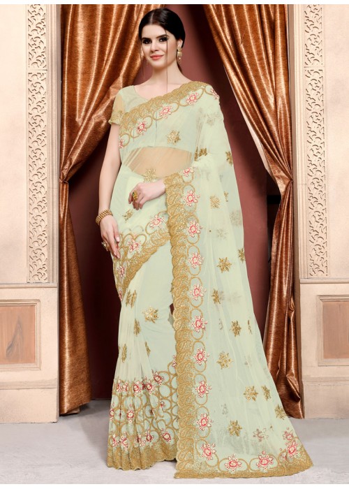 Lovely Green Color Net Fabric New Designer Wedding Wear Stunning Saree