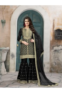 Majestic Black Color Art Silk Embroidered Designer Party Wear Pakistani Garara Suit
