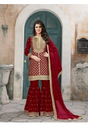 Stunning New Maroon Color Art Silk Designer Party Wear Pakistani Garara Suit