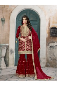 Stunning New Maroon Color Art Silk Designer Party Wear Pakistani Garara Suit